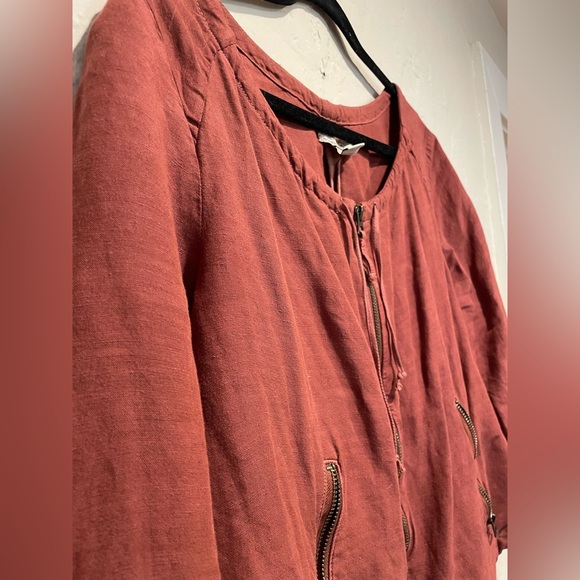 LUCKY BRAND Rust Red Zip-Up Top Large - Picture 3 of 9